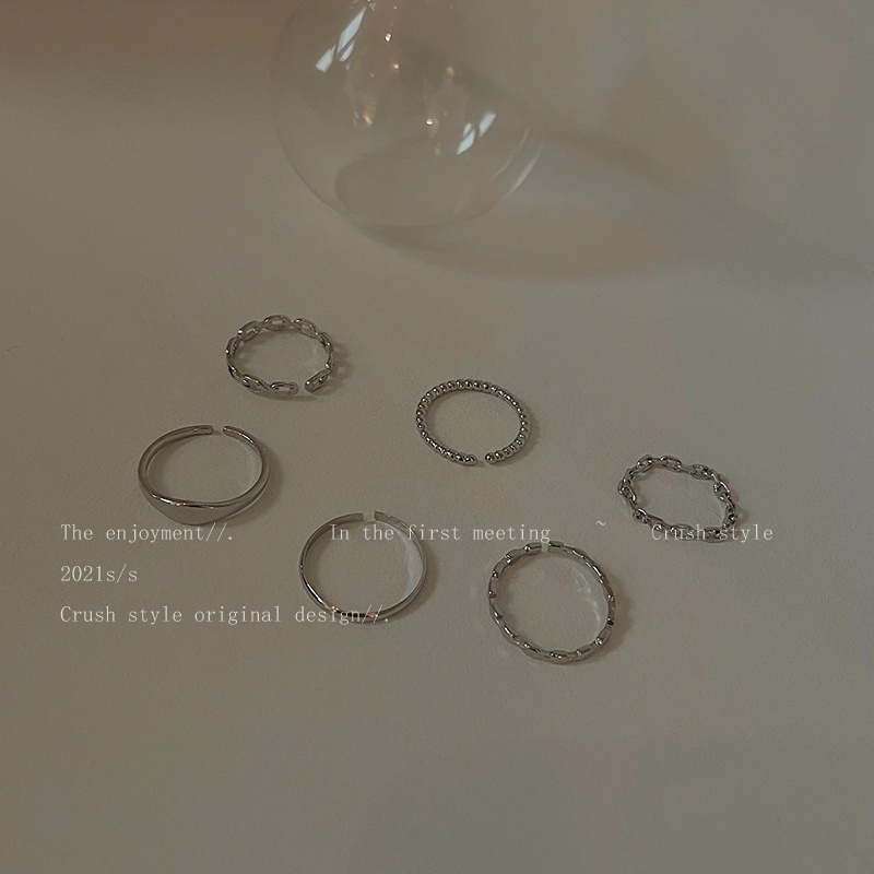 6pcs / Set Cincin Model Twist Hollow Warna Silver Untuk Wanita