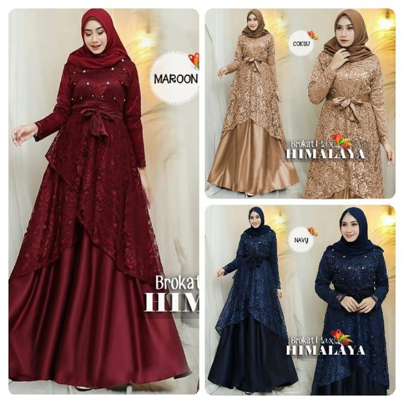 Baju Pesta Wanita Muslim Kondangan Brukat Mewah Elegan Gaun Muslimah Terbaru 2022 Maxy Dress Ririn F