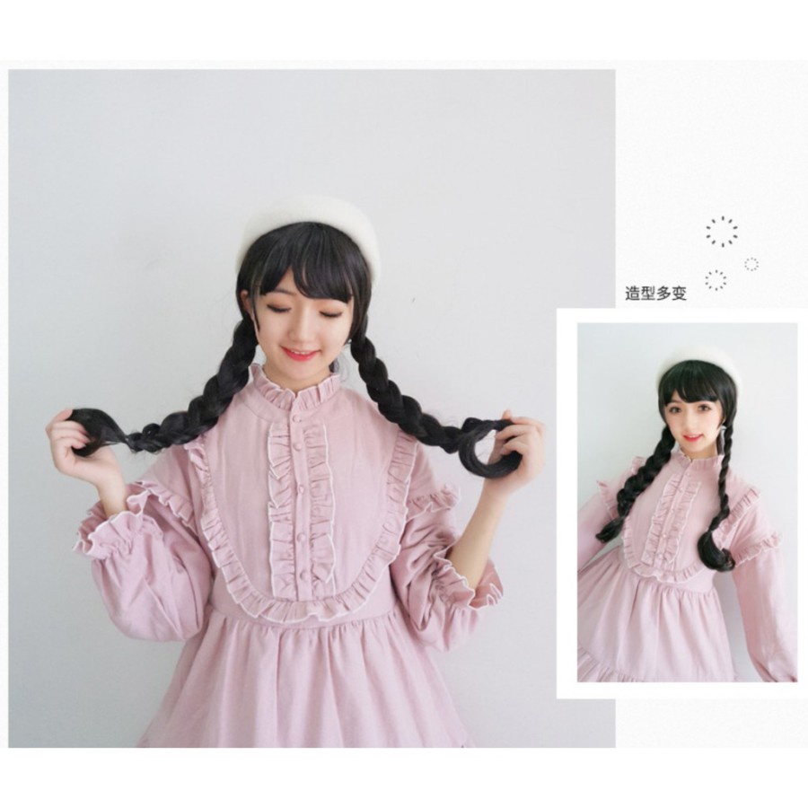 WDA-20 wig daily lolita jepang wavy rambut palsu lurus panjang hitam