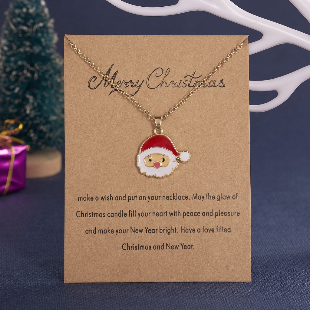 Christmas wishing painting oil paper card men and women lucky necklace Korean fashion jewelry holiday wear best accessories factory wholesale in stock