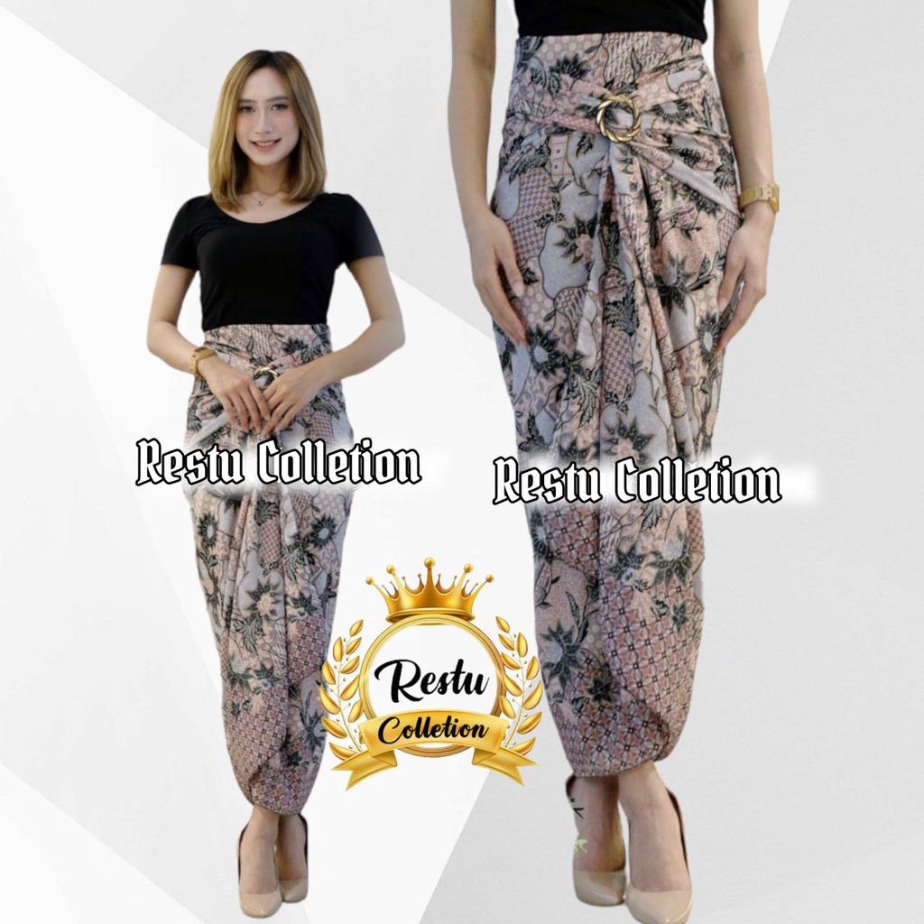 Rok Lilit Motif Batik Aurel Dusty Bawahan Wanita Kebaya Wisuda Kondangan Tunangan Nikahan Bahan Kain Sutra HQ Premium