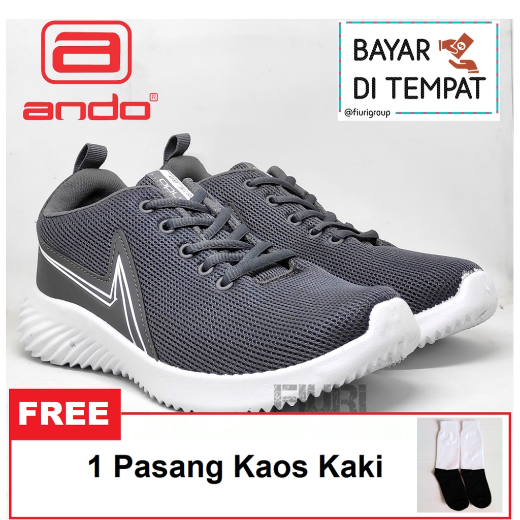 ANDO Man Grey  Sepatu Kets Pria - Sepatu Sneakers Pria - Sepatu Olahraga Sport Pria - Sepatu Casual Kanvas - Sepatu Jogging Lari Fitness Gym Senam Pria - Sepatu Sekolah Bertali SMP SMA