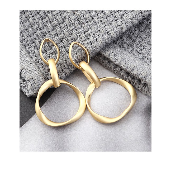 LRC Anting Tusuk Fashion Dumb Gold Plated Gold Small Circle Hollow S925 Silver Needle Earrings Y6278