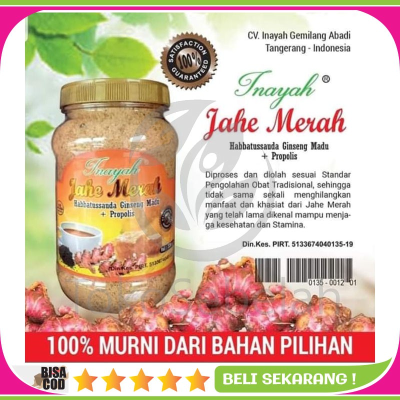 

Inayah JAHE MERAH Bubuk Murni INSTAN 330gram - Plus Habbatusauda, Madu, Gingseng dan Propolis - COD