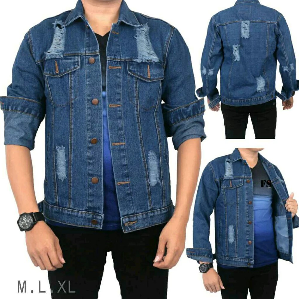 Jaket jeans pria/ Jaket jeans ripped/jaket jeans sobek-sobek