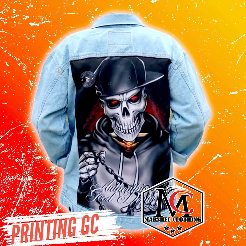 RCL - JAKET JEANS GAMBAR DENIM PRINTING PRIA GC GAMBAR BELAKANG - JAKET JEANS GAMBAR MURAH