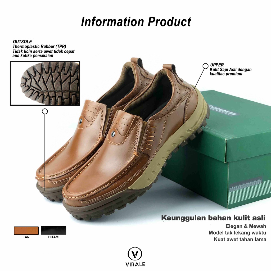 Sepatu Slip On Pria Kulit Asli Casual Model Distro GROSE TAN