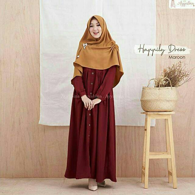 Happily Syar'i (Dress + Khimar)-DRESS MUSLIM - fashion wanita- baju wanita-baju gamis -dress - gamis