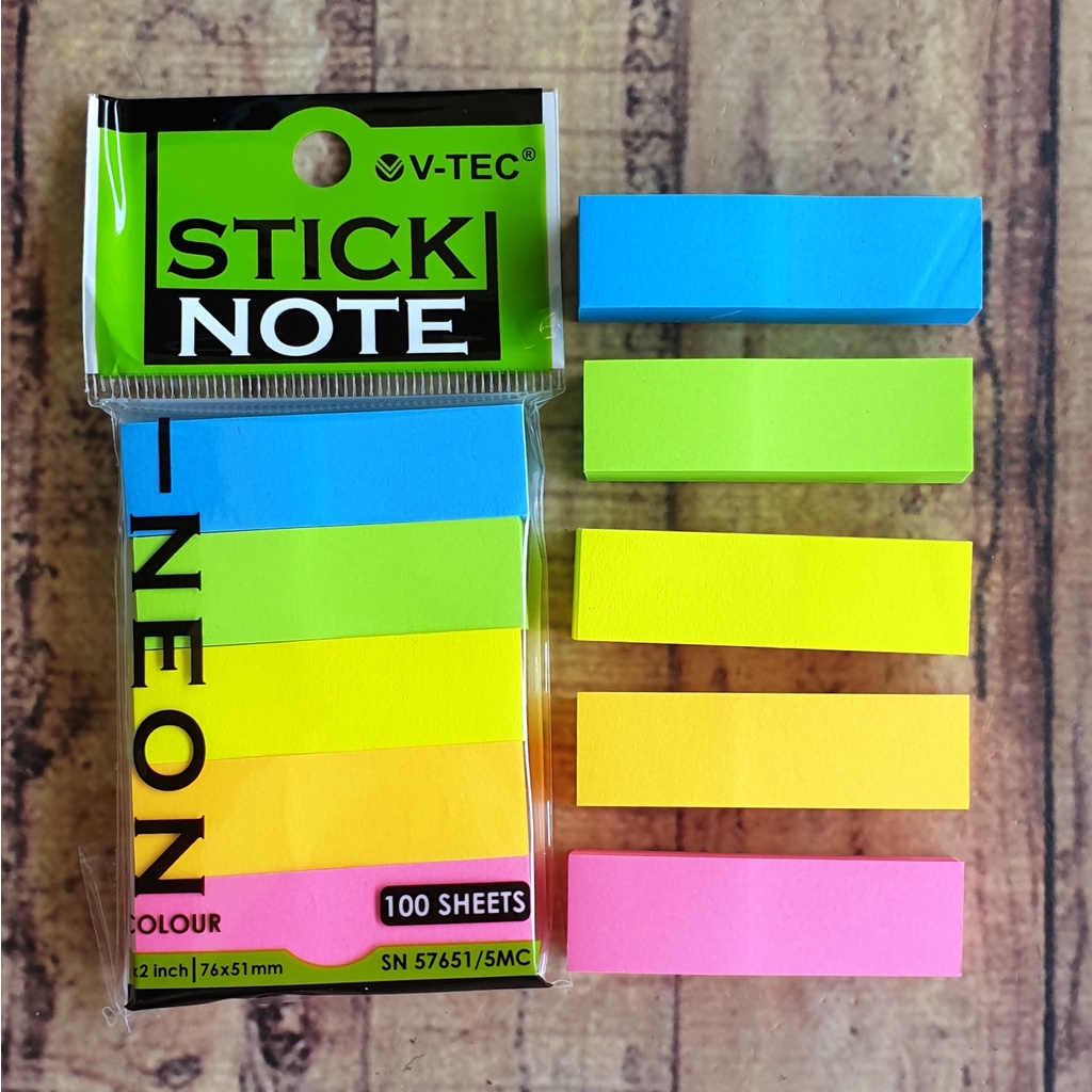 Sticky Note Neon Colour Vtec SN 57651/5MC - Stick Note Vtec 3x2inch - Book Marked - Kertas Tempelan - Kertas Memo