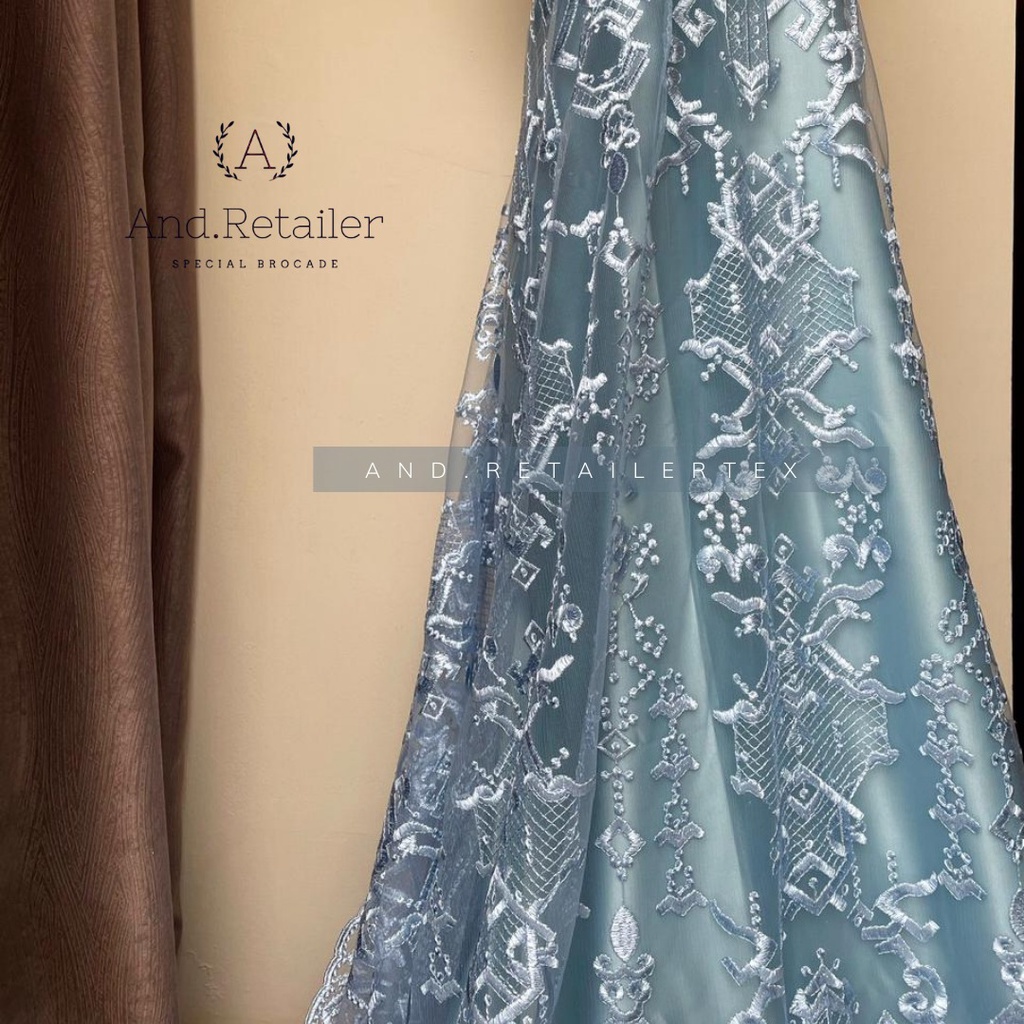 Bahan kebaya Tile Exclusive Maison design By Sapto warna baby Blue Full bordir