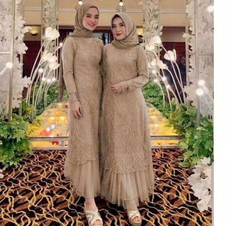 ○ MAXI GERALDINE MAXI GERALDINE BRUKAT TILE RUBY MUTIARA maxi geraldine gamis pesta ✪