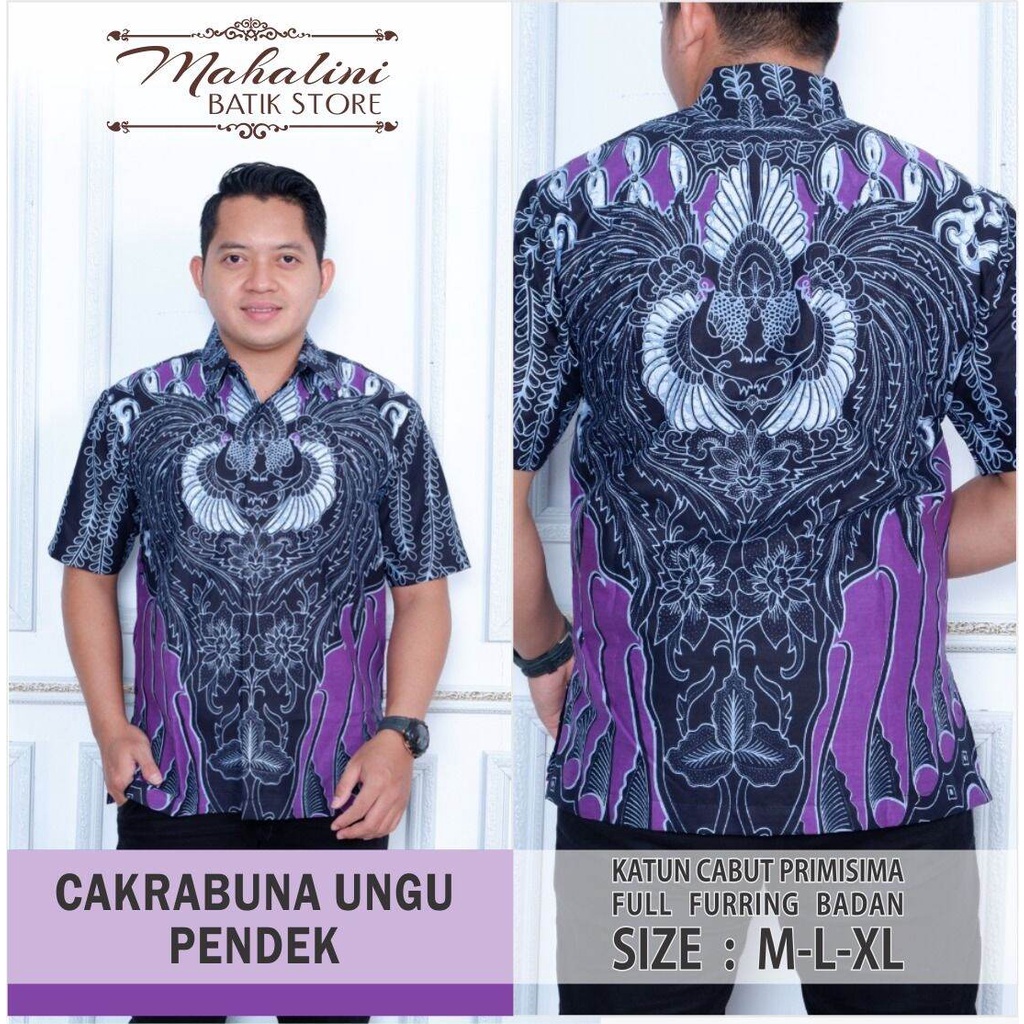 Kemeja batik lengan pendek warna ungu / baju batik pendek ungu terbaru / hem batik ungu /cakra ungu