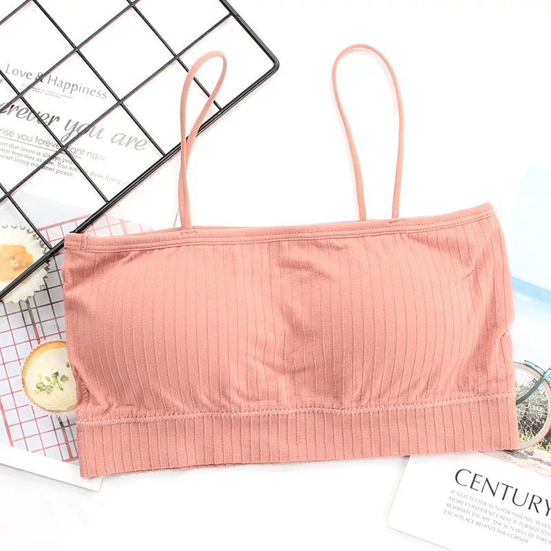 [ LINGERIE MASTER ] - (B-16) BH Ice Silk Bralette Tube Bra / Crop Top Bra Ice Silk Seamless Lingerie Halus / Bra Kemben CD&BRA BH Import-B-16 Peach