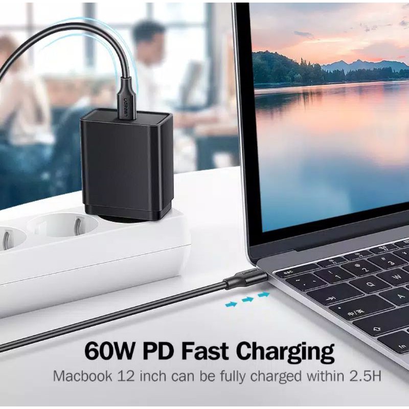 Ugreen Kabel PD Charger Usb C 3A Support Power Delivery 60w for Macbook Samsung Huawei Xiaomi