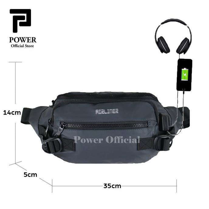 Unik Tas Pinggang Pria Waistbag Import Dual Usb Tas Sepeda Slingbag Trendy - Abu-Abu Diskon