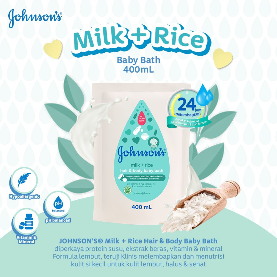 IDOLAKU Johnshon Baby Bath Milk+Rice Refill 400ml / Sabun bayi