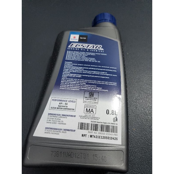 Oli Mesin Motor SGO Ecstar 4T 4 Tak Suzuki Geunine Oil 20W-50 800ml 0.8L