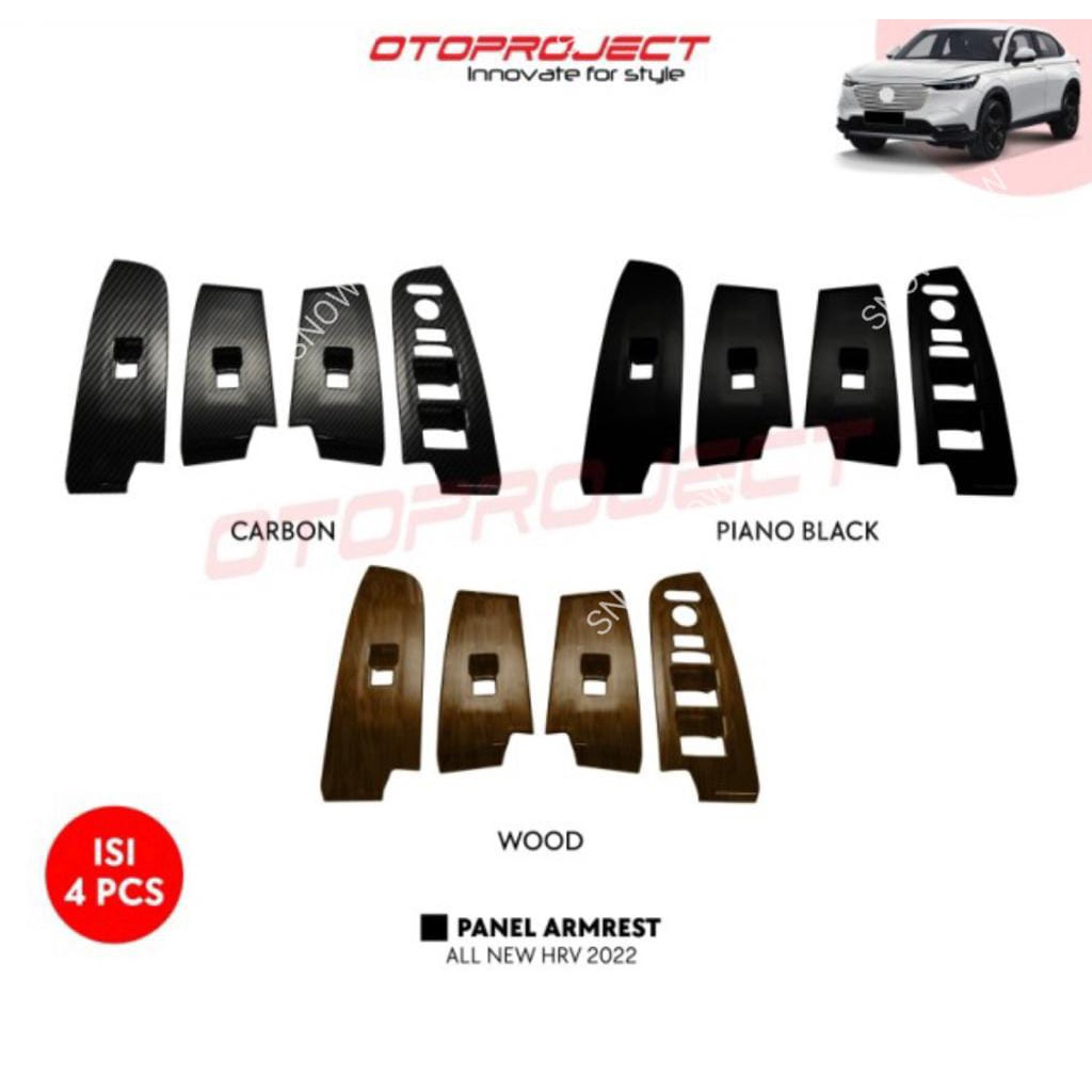 Panel Power Window Armrest Mobil Honda HRV 2022 2023 2024 UP Hitam Wood Carbon