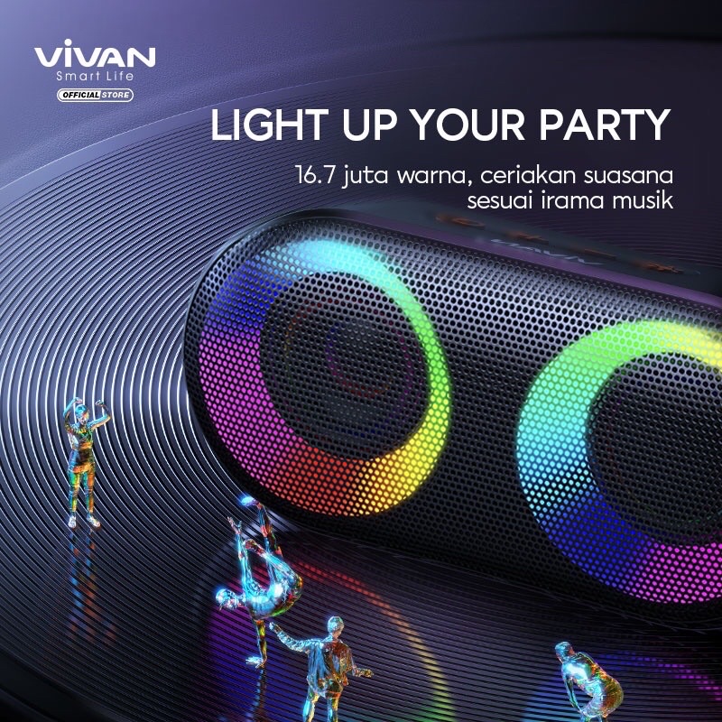 VIVAN VS16 Bluetooth Speaker Bass TWS 10W IPX6 Waterproof RGB Light Rhyme Garansi 1 Tahun