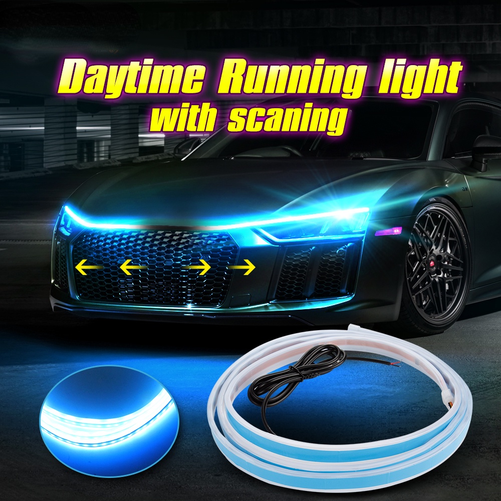 Led Siang Hari Berjalan universal light Kap Mobil Lampu Hias drl Dengan sweep start dynamic flow strip car headlight 12v