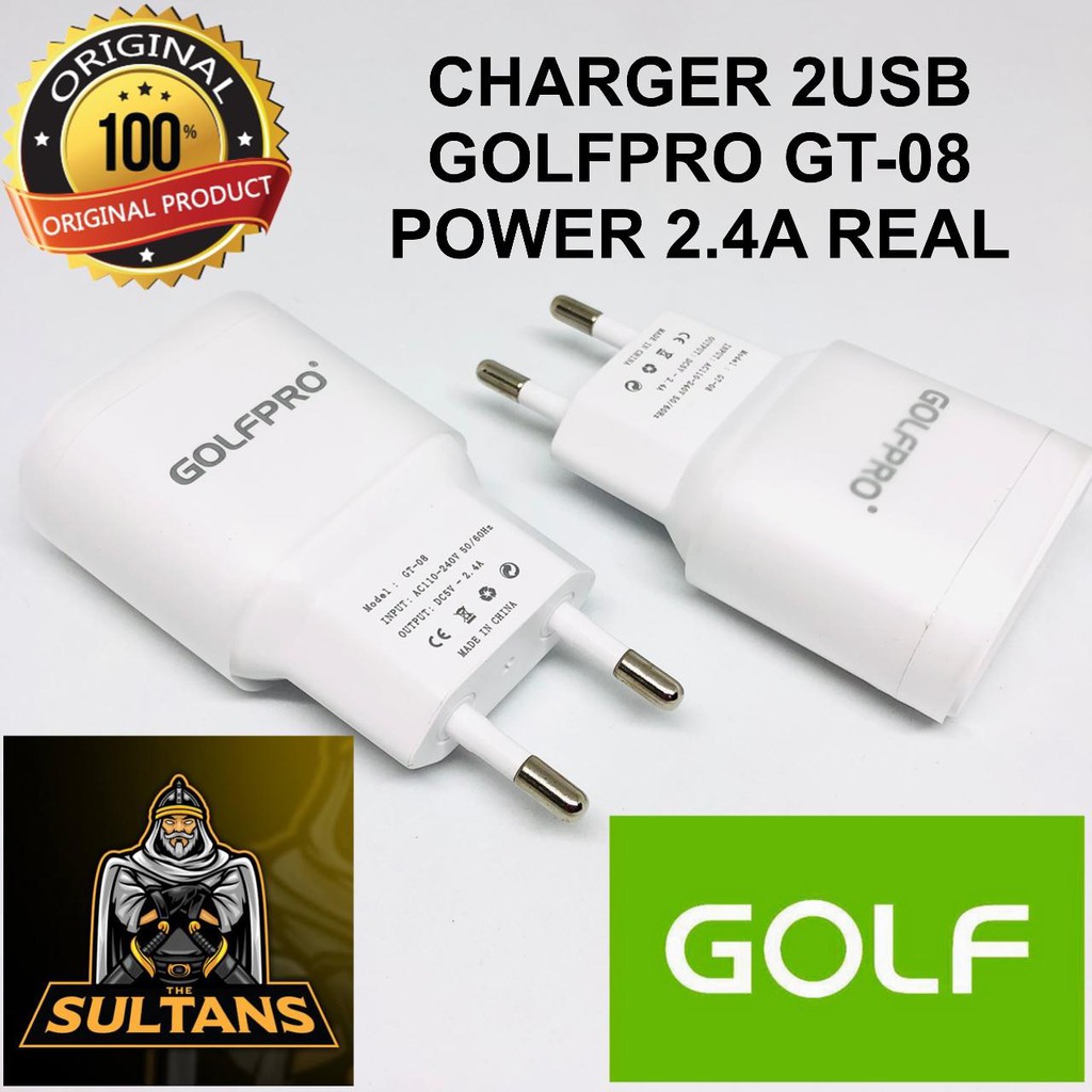 CHARGER SAMSUNG 2.4A/TRAVEL ADAPTOR 2USB ADAPTOR CHARGER GOLF GT08/GT-08 REAL 2.4A ORIGINAL GARANSI