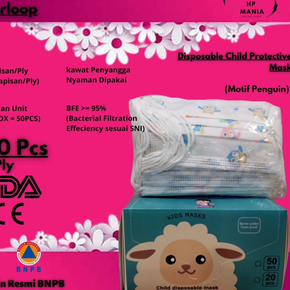 FLASH SALE Masker Anak Earloop 3 Ply Masker Anak Motif 3 Ply 50 Pcs