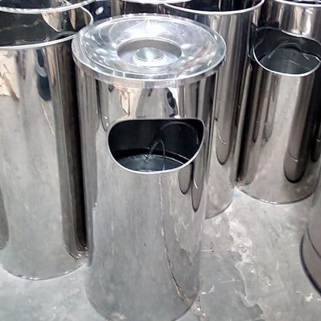 Tempat Sampah Stainless + Asbak | Tong Sampah |Tempat Sampah Mall