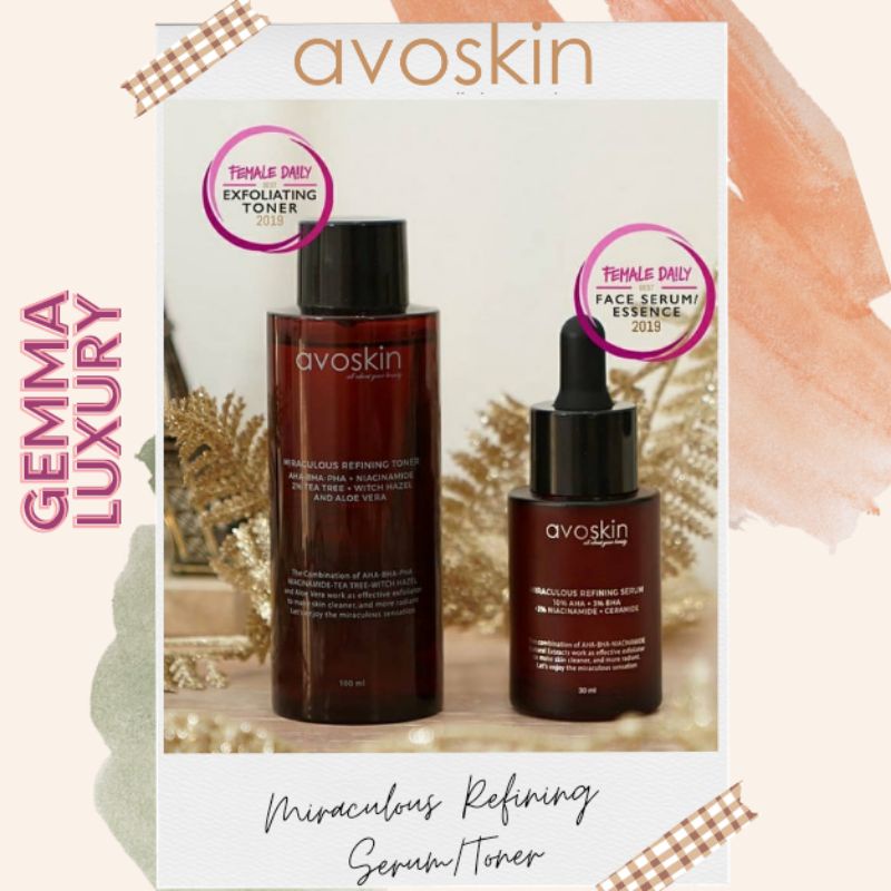 (GOSEND/COD) AVOSKIN MIRACULOUS REFINING TONER / SERUM | RETINOL TONER / SERUM BPOM | LILAC anniversary edition