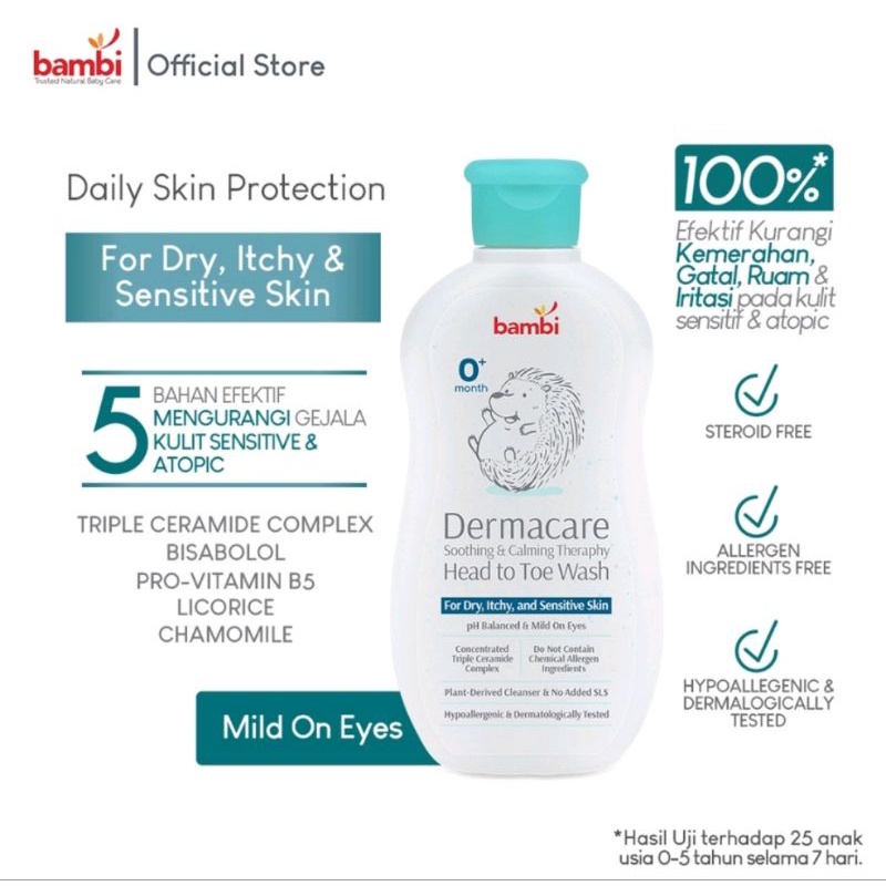 Bambi Baby Dermacare Daily Soothing &amp; Calming Theraphy Head To Toe Wash 200ml