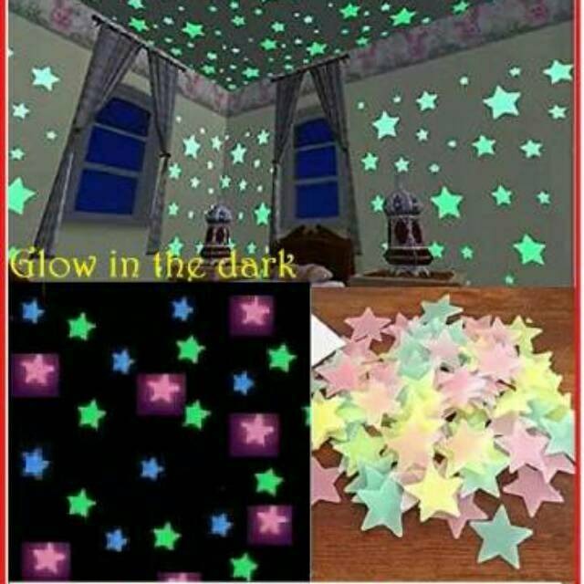 CC (DK08) TERMURAH 100 pcs Stiker Bintang / Star Glow in the Dark 100 pcs dari surabaya