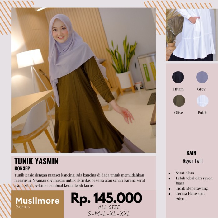 Solusi Muslimore - Tunik Busui Polos Rayon Premium Impor Hitam TOP - L, Hitam Diskon
