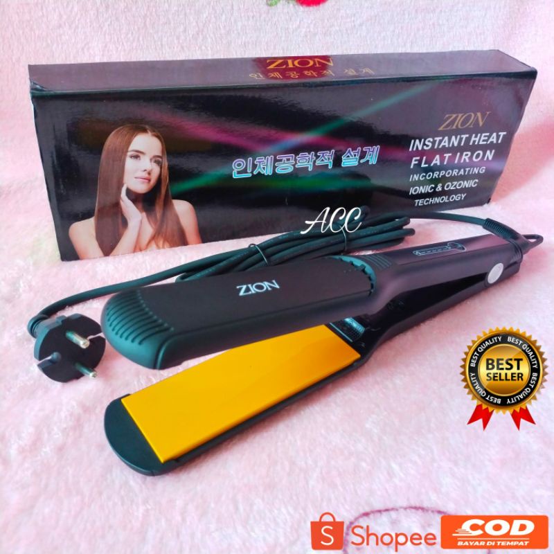 Catokan Rambut Smoothing  Salon Zion Plat Ceramic gold Lebar 5,5Cm [A5]