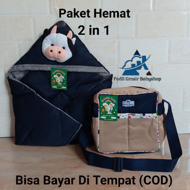 Tas Bayi Polka Dan Selimut Bayi Topi Boneka Sapi