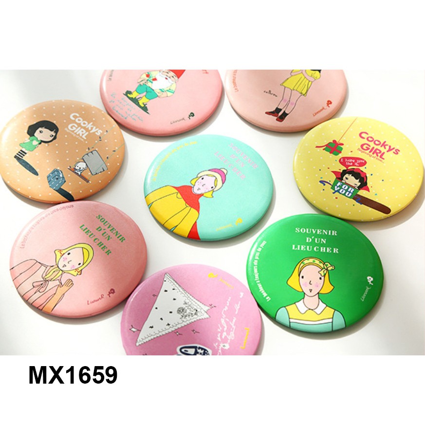 PROMO 12.12 MX1659 Cermin Bulat Karakter Kaca Cermin Make Up Mini Travelling Motif Kartun Colorful