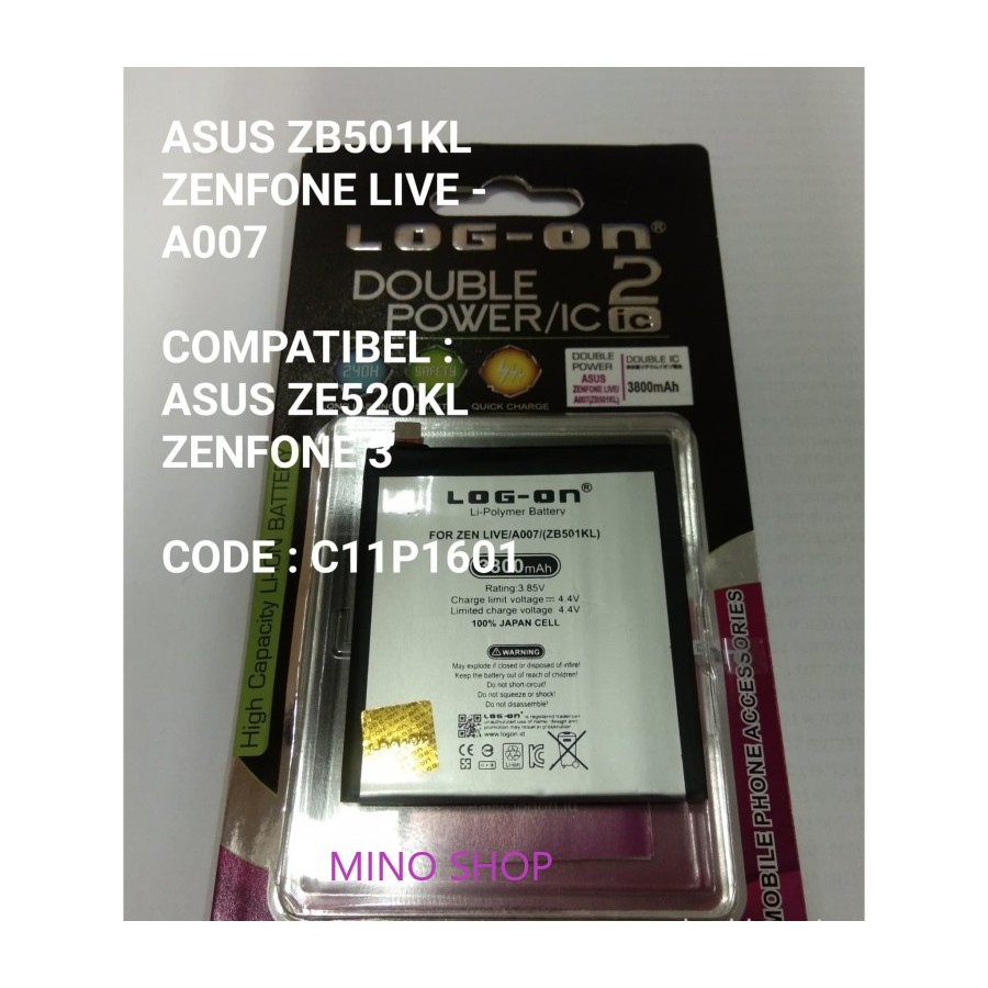 BATERAI ASUS ZENFONE LIVE A007 - ZB501KL - LOG ON DOUBLE POWER BATTERY