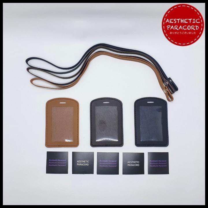 

Lanyard Id Card Name Tag Kulit Tali Kulit With Card Holder - Random