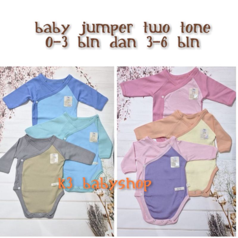 Baby Jumper Aerilyn 0-3 bln dan 3-6 bulan baju bayi newborn two tone biru pink khaki abu ungu romper jumpsuit overall