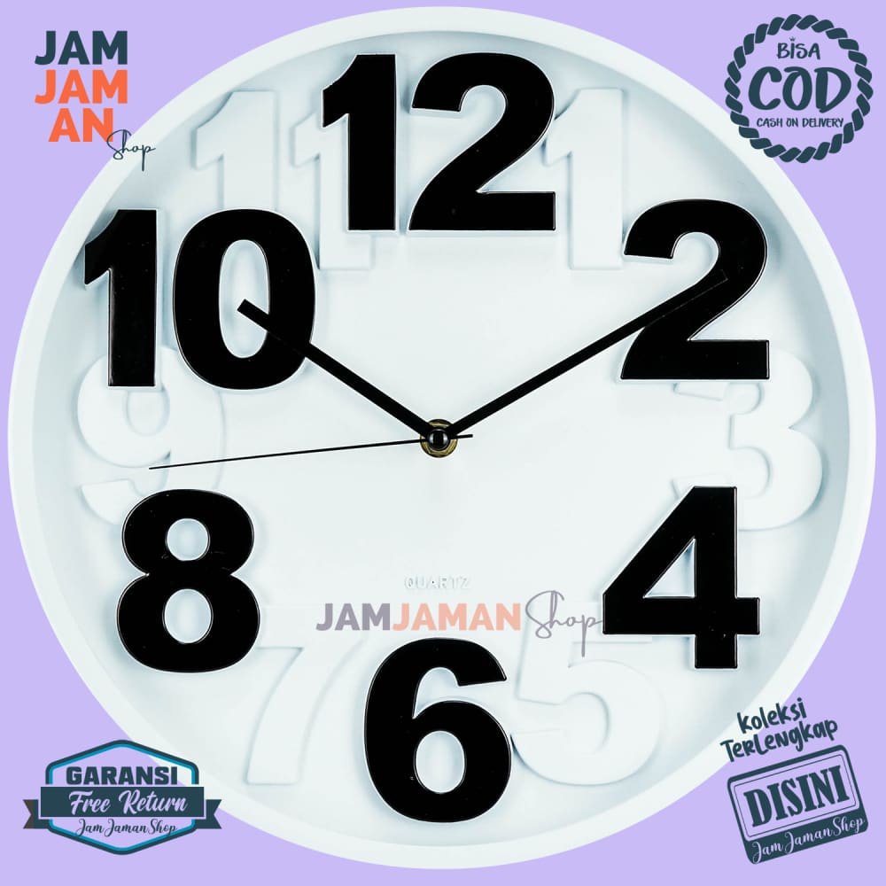 Jam Dinding Analog Hiasan Kamar Minimalis MurahBest Seller Platinum PT-10812 Unik Putih Lucu