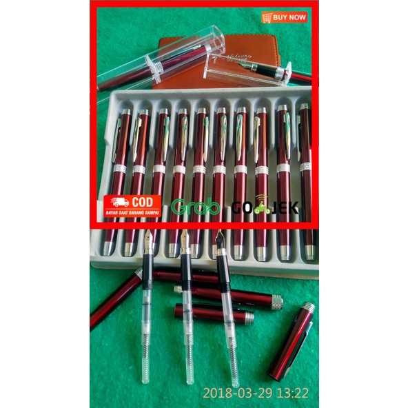 

(BISA COD) Fountain Pen Iridium Point Germany A-8 Red.Pena Tinta isi Nib.M.Italic