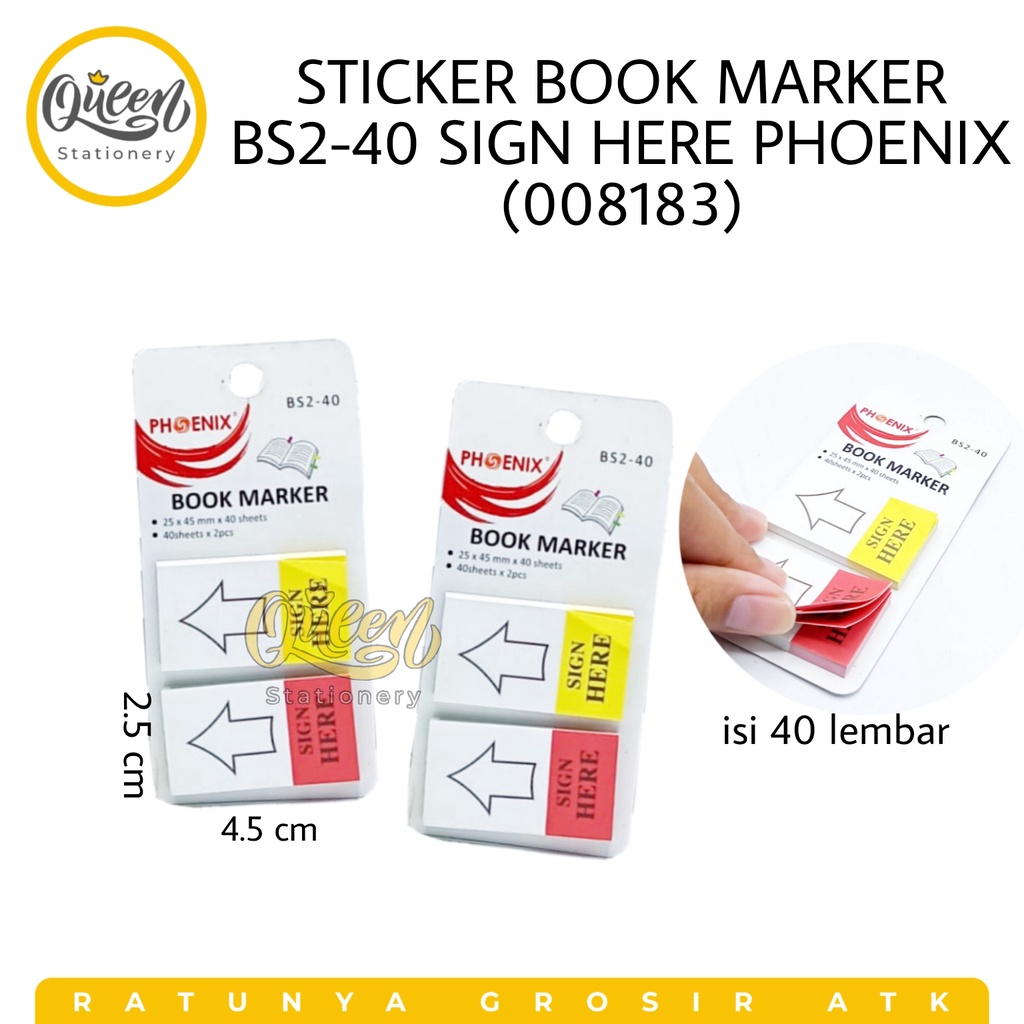 

1 PAD STICKER BOOK MARKER BS2-40 SIGN HERE PHOENIX / PEMBATAS BUKU / PENANDA BUKU / BOOKMARKER (008183)