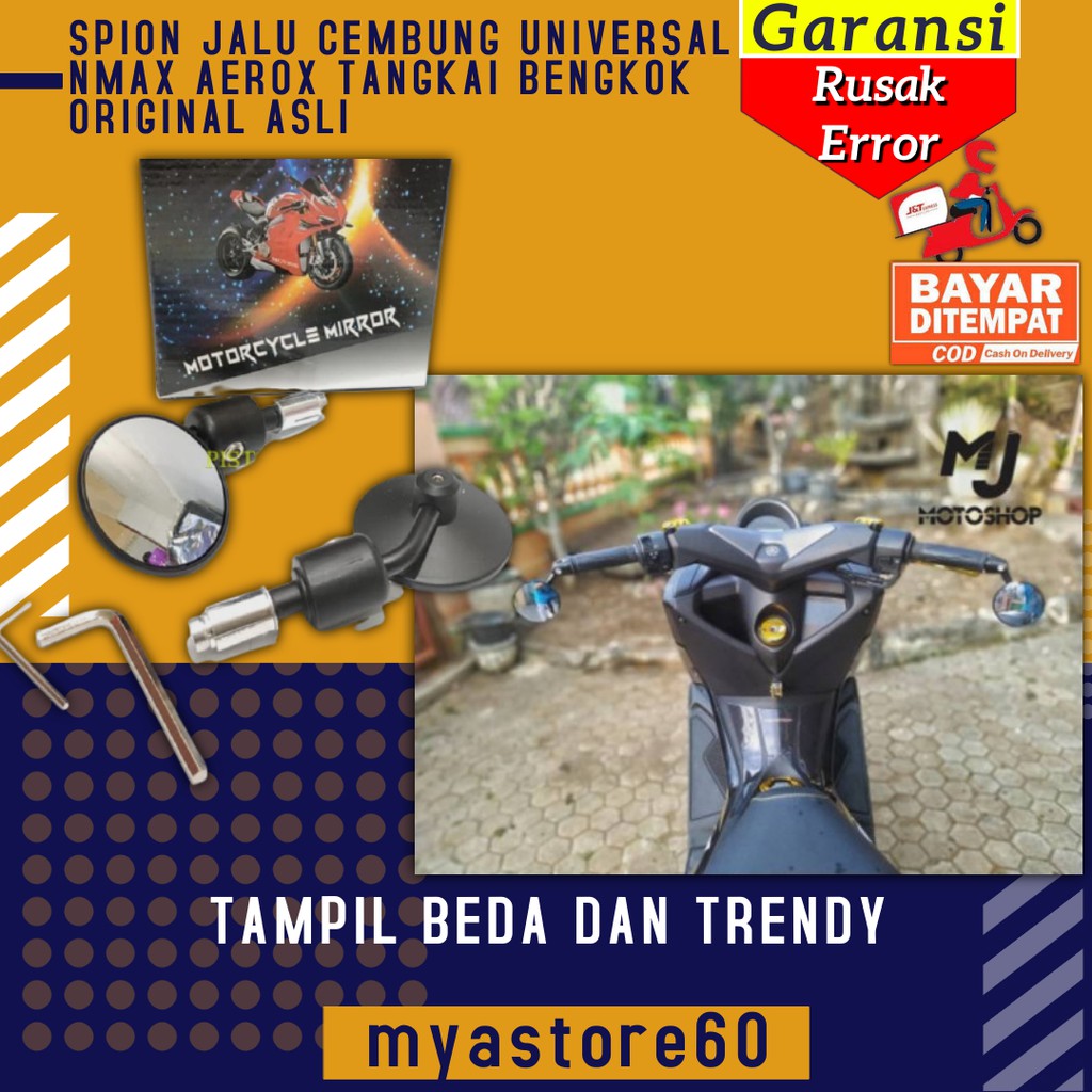 SPION SEPION JALU CEMBUNG BULAT KACA BENING UNIVERSAL NMAX AEROX TANGKAI BENGKOK PENDEK ORI ASLI TOP