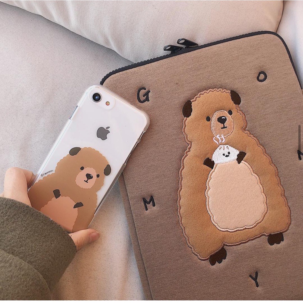 Sleeve Pouch Sarung Tas Bag Case Ipad Tab Tablet Macbook Air Pro Laptop Asus Acer Lenovo HP Huawei 11 12 13 14 15 inch Motif Gambar Beruang Huruf Bear Letter Warna Coklat Brown Lucu Cute Murah Korean Model