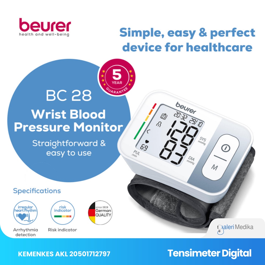 Tensimeter Digital Pergelangan Tangan Beurer BC32 / BC 32 / BC-32 - Alat Ukur Tekanan Darah