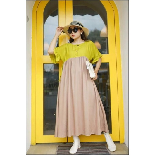 DASTER GRADASI WARNA | SOVIA DRESS | DASTER POLOS DUA WARNA | DRESS KOMBINASI