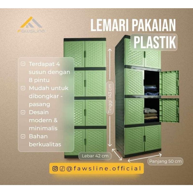lemari plastik 4 susun fawsline/lemari pakaian 4 susun