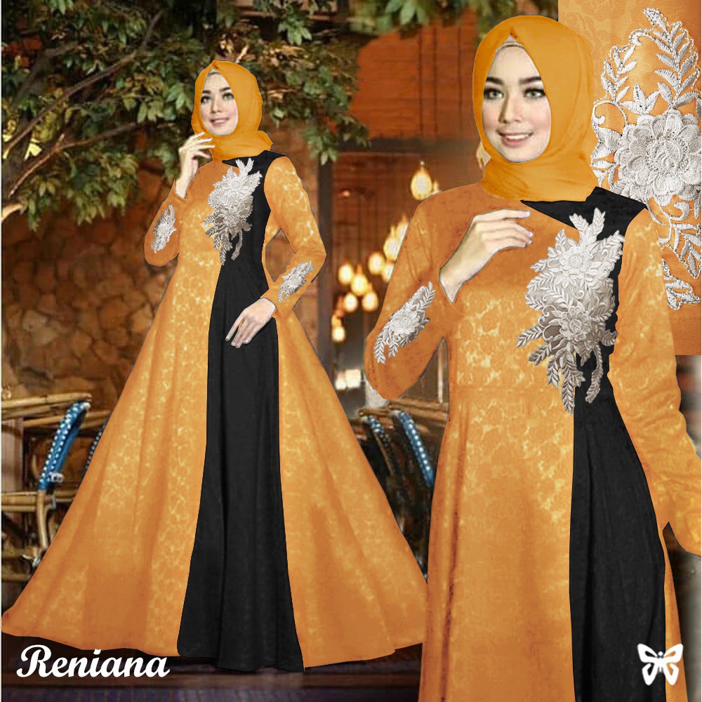 HOPYLOVY - Gamis Syari Pesta Terbaru Baloteli Embos Reniana Size L-RENIANA L YELLOW