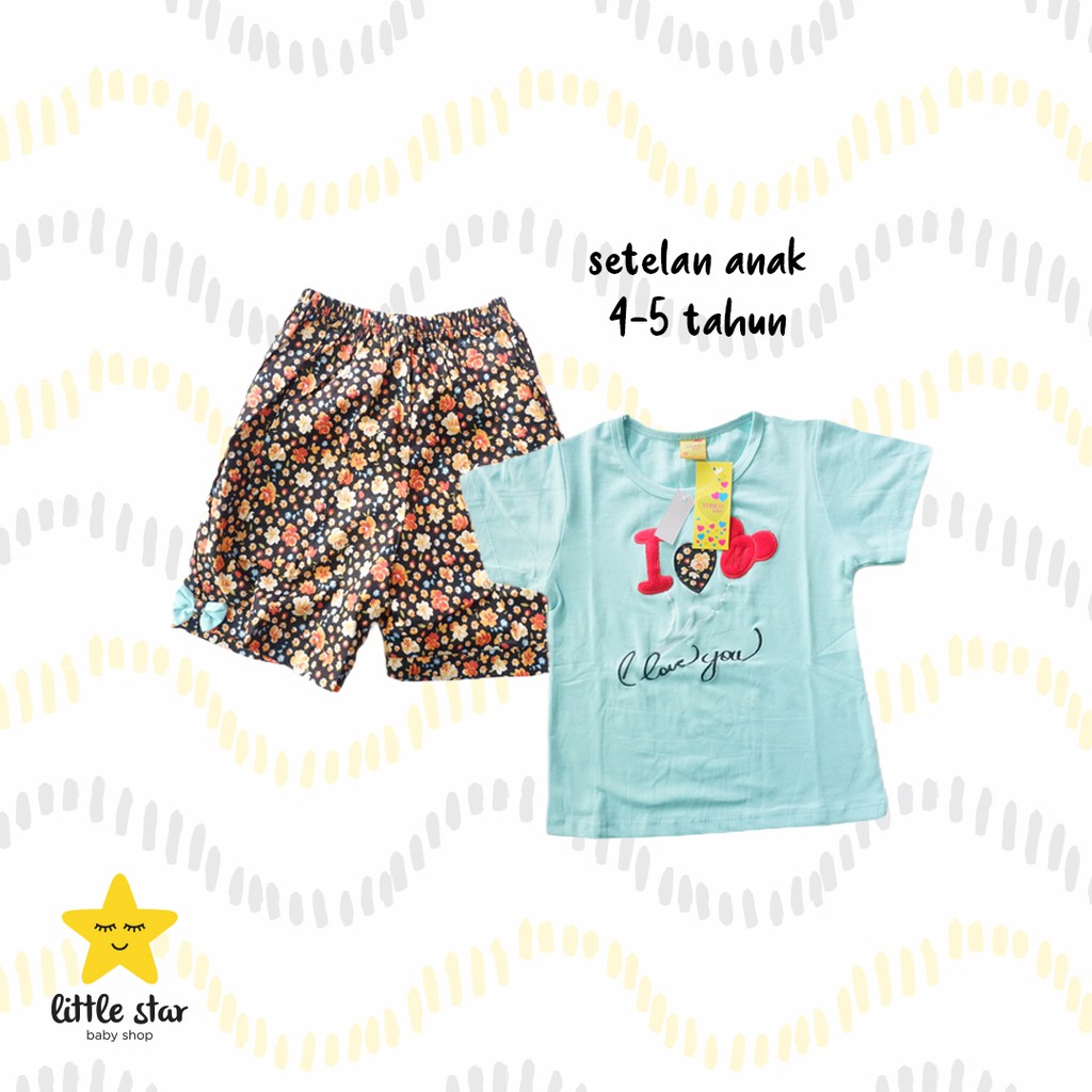 Yurico Kids Setelan Kaos Atasan Celana Pende Anak Cewek Perempuan Girl