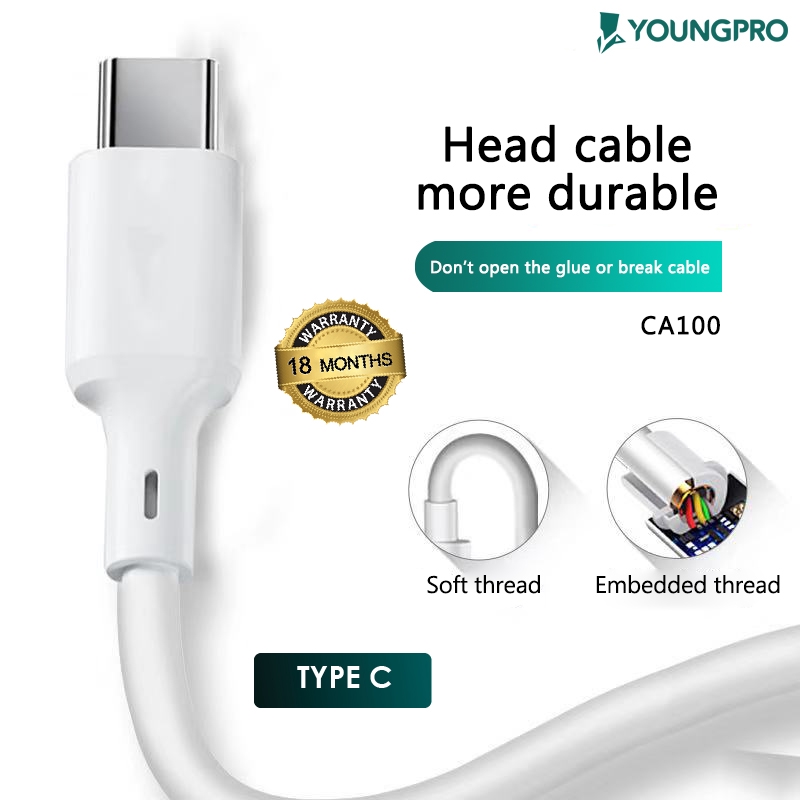 YOUNGPRO KABEL ANTI BREAK CABLE MICRO TYPE C LIGHTING FAST CHARGING 5A - CA100