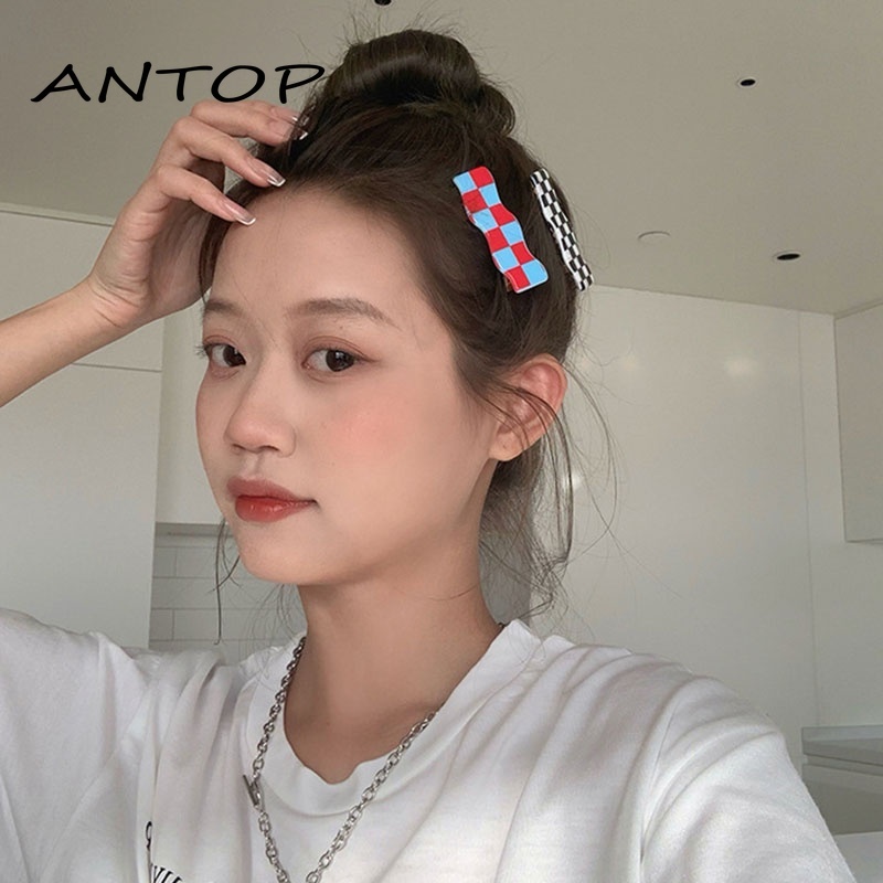 Aksesoris Fashion Gadis Jepit Rambut Kotak-kotak Warna Sederhana Korea  ANTOP