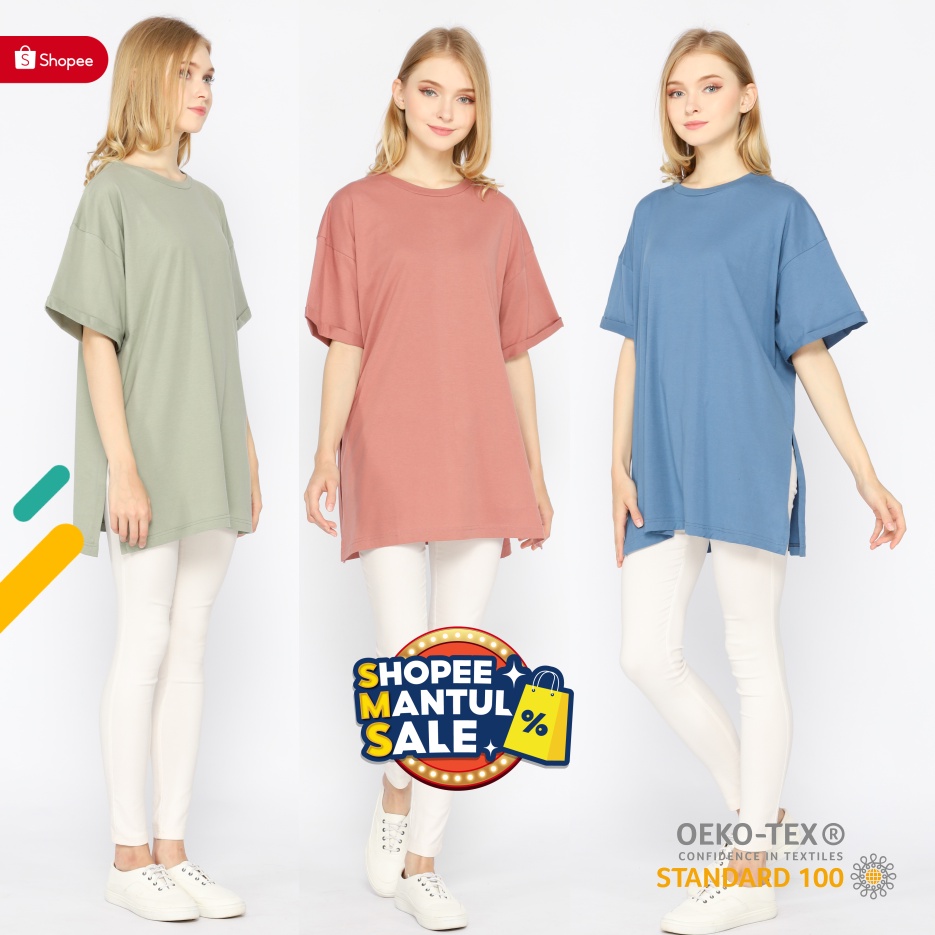 Kaos Polos Oversize Wanita lengan 7/8 Elbow Tunik Basic Oversized Top Busui dan NonBusui Hijab Friendly